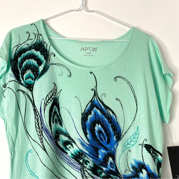 Apt. 9 Mint Green Blue Print Scoop Neck Top NWT - Picture 3 of 6